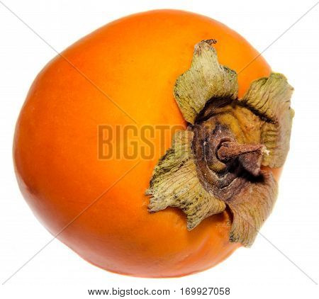 Orange Persimmon (kaki, Diospyros Kaki) Fruit, Close Up, Isolated, White Background. Family Ebenacea