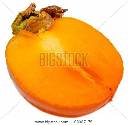 Orange Persimmon (kaki, Diospyros Kaki) Fruit, Close Up, Isolated, White Background. Family Ebenacea
