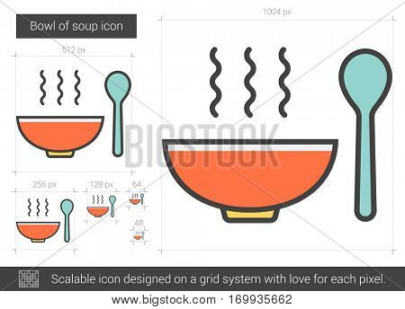 Bowl of soup vector line icon isolated on white background. Bowl of soup line icon for infographic, website or app. Scalable icon designed on a grid system.