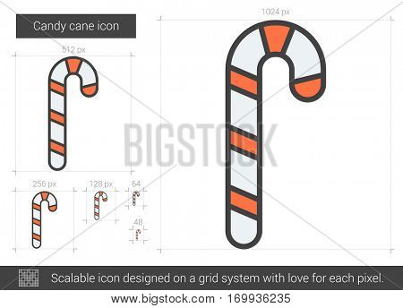 Candy cane vector line icon isolated on white background. Candy cane line icon for infographic, website or app. Scalable icon designed on a grid system.
