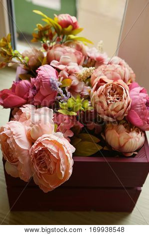 Restaurant Peony Flowers Window Decoration