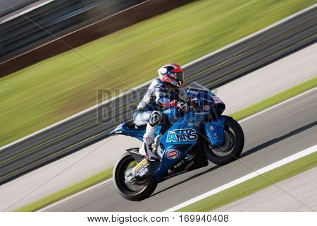 VALENCIA, SPAIN - NOV 13: Pasini in Moto2 Race during Motogp Grand Prix of the Comunidad Valencia on November 13, 2016 in Valencia, Spain.