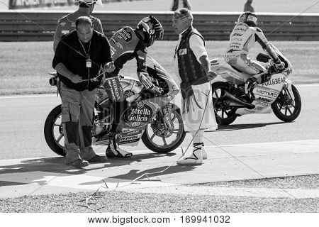 VALENCIA, SPAIN - NOV 13: Moto3 race during Motogp Grand Prix of the Comunidad Valencia on November 13, 2016 in Valencia, Spain.