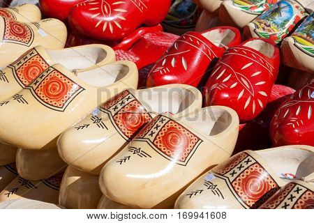 Dutch wooden clogs for sale on a market