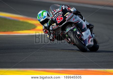 VALENCIA, SPAIN - NOV 12: Johann Zarco in Moto2 Qualifying during Motogp Grand Prix of the Comunidad Valencia on November 12, 2016 in Valencia, Spain.