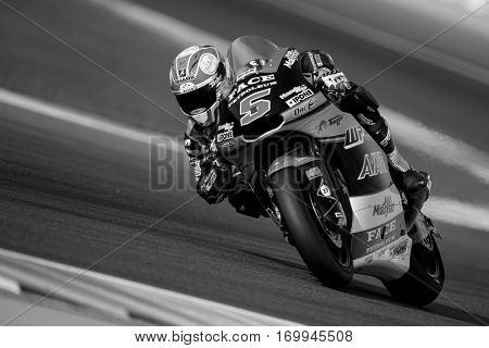 VALENCIA, SPAIN - NOV 12: Johann Zarco in Moto2 Qualifying during Motogp Grand Prix of the Comunidad Valencia on November 12, 2016 in Valencia, Spain.
