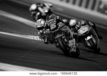 VALENCIA, SPAIN - NOV 12: Johann Zarco in Moto2 Qualifying during Motogp Grand Prix of the Comunidad Valencia on November 12, 2016 in Valencia, Spain.