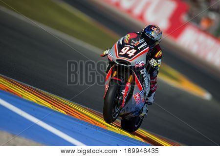 VALENCIA, SPAIN - NOV 12: Jonas Folger in Moto2 Qualifying during Motogp Grand Prix of the Comunidad Valencia on November 12, 2016 in Valencia, Spain.