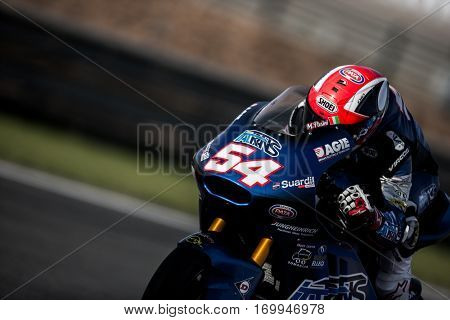 VALENCIA, SPAIN - NOV 12: Mattia Pasini in Moto2 Qualifying during Motogp Grand Prix of the Comunidad Valencia on November 12, 2016 in Valencia, Spain.