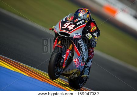 VALENCIA, SPAIN - NOV 12: Jonas Folger in Moto2 Qualifying during Motogp Grand Prix of the Comunidad Valencia on November 12, 2016 in Valencia, Spain.