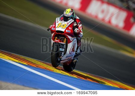 VALENCIA, SPAIN - NOV 12: Ratthapark Wilairot in Moto2 Qualifying during Motogp Grand Prix of the Comunidad Valencia on November 12, 2016 in Valencia, Spain.