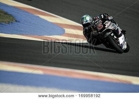 VALENCIA, SPAIN - NOV 12: Johann Zarco in Moto2 practice during Motogp Grand Prix of the Comunidad Valencia on November 12, 2016 in Valencia, Spain.