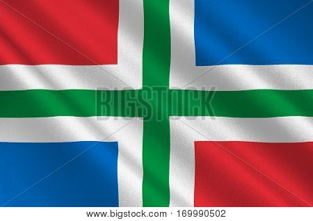 Flag of Groningen is the northeasternmost province of the Netherlands. 3d illustration