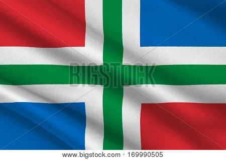Flag of Groningen is the northeasternmost province of the Netherlands. 3d illustration