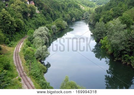 OZALJ, CROATIA - JUNE 11: Beautiful landscape of river Kupa in Ozalj, Croatia on June 11, 2016