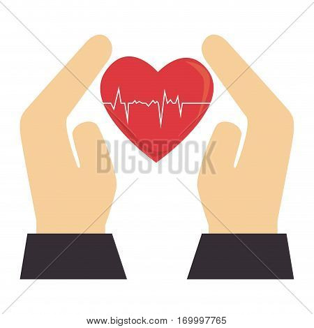 colorful silhouette with hands and heart with signs of life vector illustration