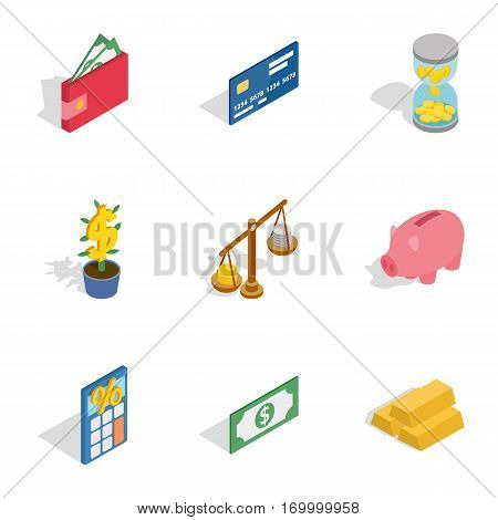 Banking icons set. Isometric 3d illustration of 9 banking vector icons for web