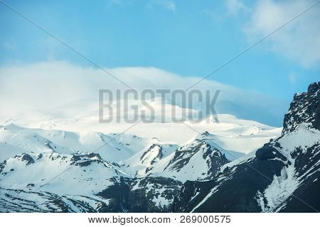 Beautiful Views Of The Snow-capped Mountains In Iceland.