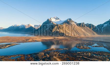 Beautiful Views Of The Snow-capped Mountains In Iceland.