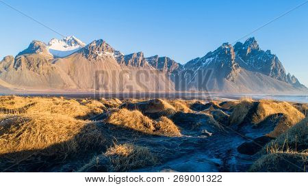 Beautiful Views Of The Snow-capped Mountains In Iceland.