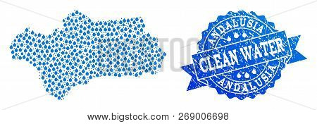 Map Of Andalusia Province Vector Mosaic And Clean Water Grunge Stamp. Map Of Andalusia Province Crea