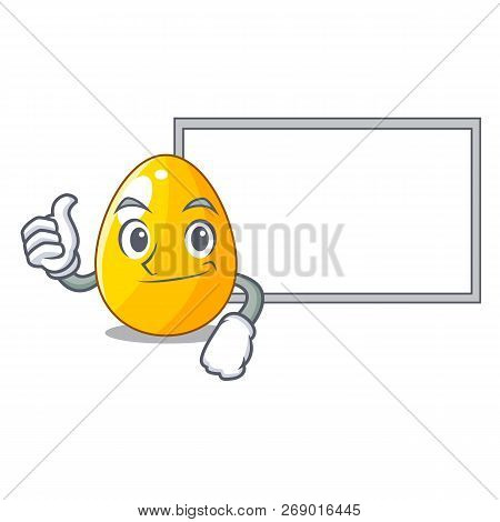 Thumbs Up With Board Golden Egg Cartoon For Greeting Card