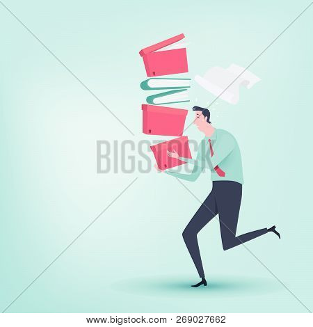 Vector Illustration Businessman Working Office Life. Workplace