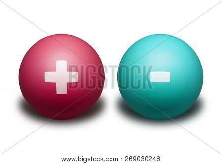 Two Balls Representing The Opposite Electric Charges Isolated On White Background