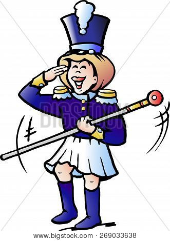 Vector Cartoon Illustration Of A Girl Tamburmajor