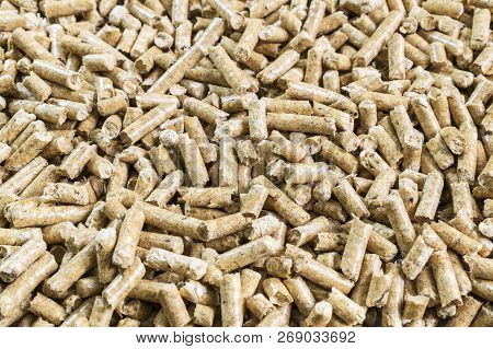 Solid Wood Pellets For Stove Closeup. Pressed Pellet Made Of Wood. Biomass And Biofuel.