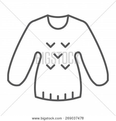 Sweater Thin Line Icon, Clothing And Pullover, Jumper Sign, Vector Graphics, A Linear Pattern On A W