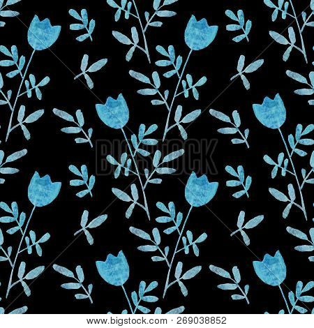 Simlpe Seamless Floral Pattern. Abstract Watercolor Free Hand Drawn Illustration For Wrapping, Backg