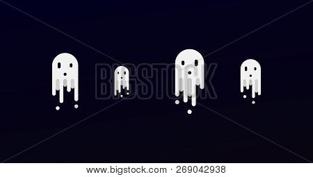 White Cute Ghosts On Dark Background. Halloween Ghosts.