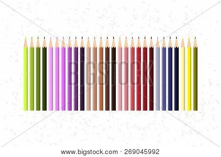 Set Of Pen Vector. Multicolored Vector Pencils