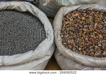 Selling Herbal At Street Market In Jodhpur, India.
