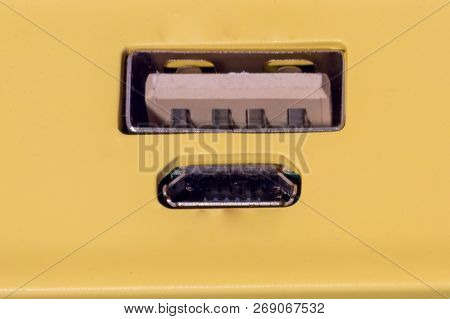 Close-up For Usb And Micro Usb Socket.