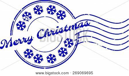 Grunge Merry Christmass Word With Sonw Flake Icon Round Rubber Seal Stamp With Watermark On White Ba