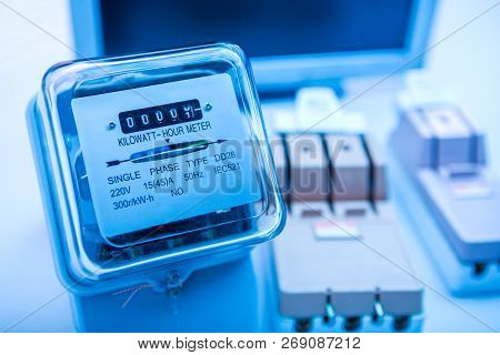 Circuit Breakers And Power Meters On The Background