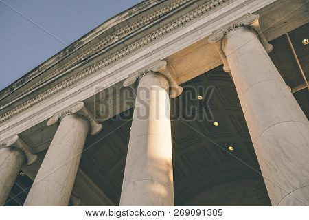 View Of Columns, Entablature And Pediment With Sky At The Jefferson Monument