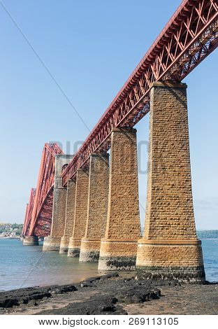 Forth Bridge Over Firth Of Forth Near Queensferry In Scotland
