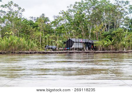 Village House On Napo River In Peru
