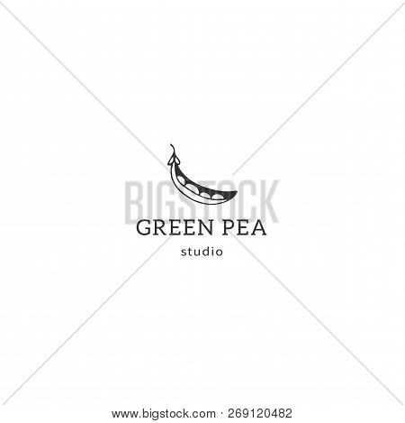 Vector Hand Drawn Premade Logo Template, Green Pea. Isolated Symbol For Business Branding And Identi