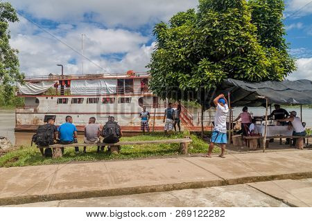 Pantoja, Peru - July 12, 2015: Cargo Boat Arabela I Plies River Napo, Peru
