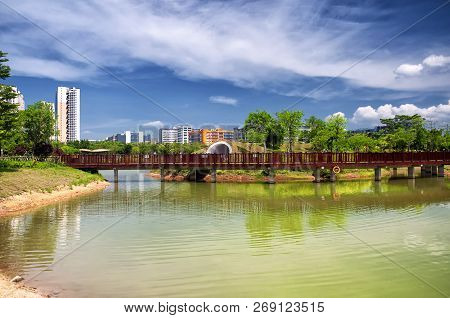 A Wooden Bridge Over Water Within The Futian Mangrove Ecological Park In Shenzhen China On A Sunny D
