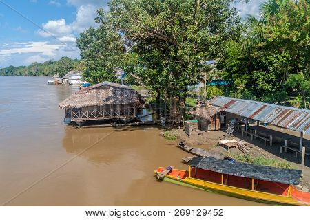 Santa Clotilda, Peru - June 16, 2015: View Of A Village Santa Clotilda On A River Napo, Peru