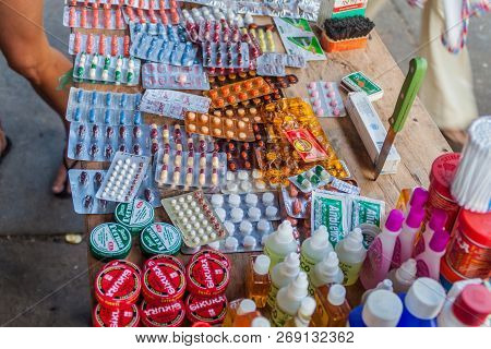 Iquitos, Peru - June 17, 2015: Various Pills For Sale On Belen Market In Iquitos