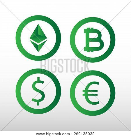 Currency Symbols Icons Simple Black And White Colored Set. A Set Of Currency Symbols Used In Differe