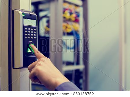Staff Push Down Electronic Control Machine With Finger Scan To Access The Door Of Control Room Or Da