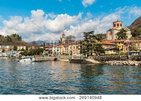 Laveno Mombello, Italy - April 5 , 2018: View Of Laveno Mombello, Is The Tourism Capital Of The East
