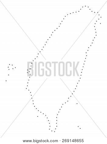 Vector Stroke Dot Taiwan Map In Black Color, Small Border Points Have Diamond Shape. Trace The Path 